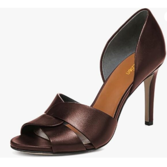 Pazzion Dark Brown Sexy Open Toe Slip On Stiletto Heeled Two Pieces Sandals - Picture 1 of 8